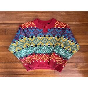 Vintage Tomboy Brand Knit Sweater Colorful Women's Size M Red 1980s Boxy Fit